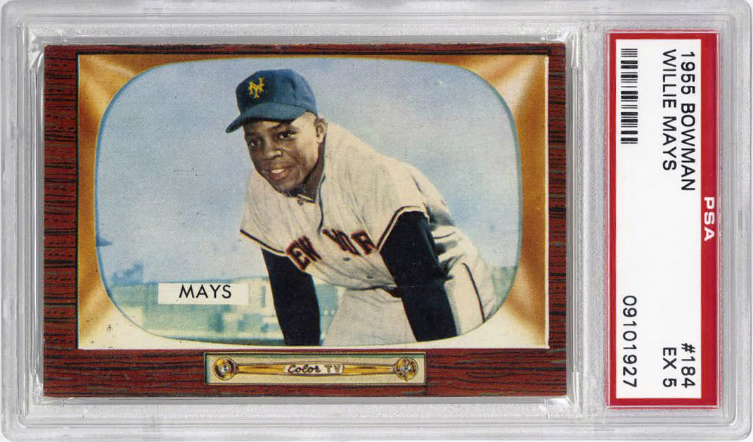 Actual catalog photo of the 1955 Bowman #184 Willie Mays PSA 5 baseball card