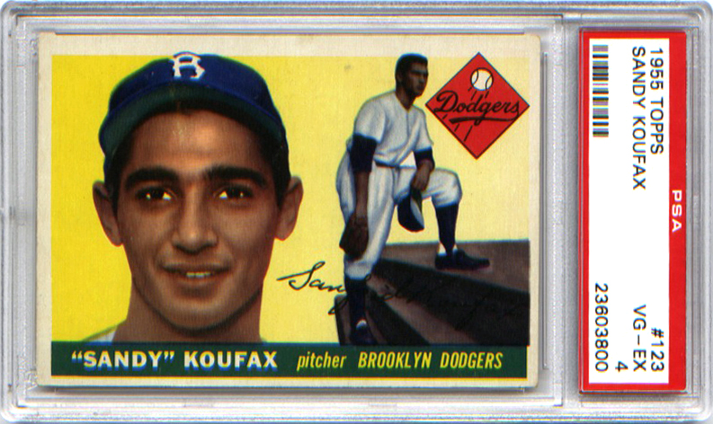 Actual catalog photo of the 1955 Topps #123 Sandy Koufax RC PSA 4 baseball card