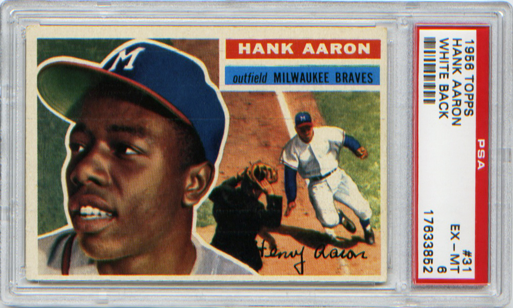 Actual catalog photo of the 1956 Topps #31 Hank Aaron PSA 6 baseball card